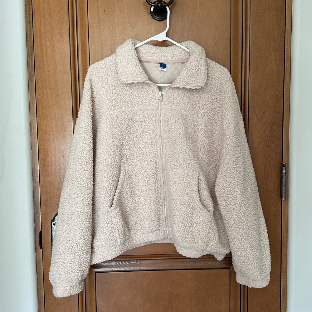 light pink zip up jacket fuzzy soft material